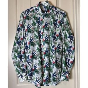 Spada Roma Button Up Shirt Mens 15.5/39 Botanical Print Long Sleeve 100% Cotton